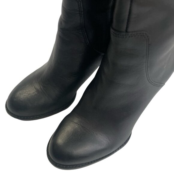 Boots SAM EDELMAN Knee High Chunky Heels Black Leather Size 7.5 M 37.5 Women's - Picture 3 of 7